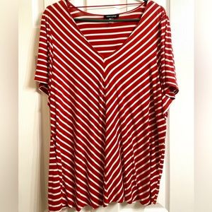 Cable & Gauge V-neck Short Sleeve Tee Rust Striped Gently Used